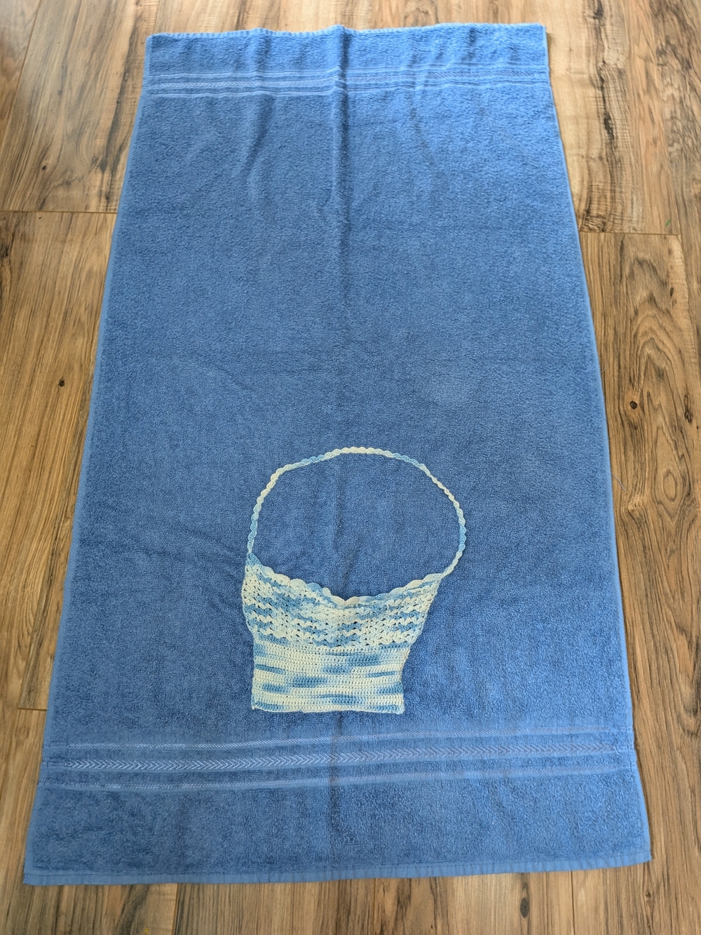 Canon Blue Cotton Bath Towel with White Basket Embroidery